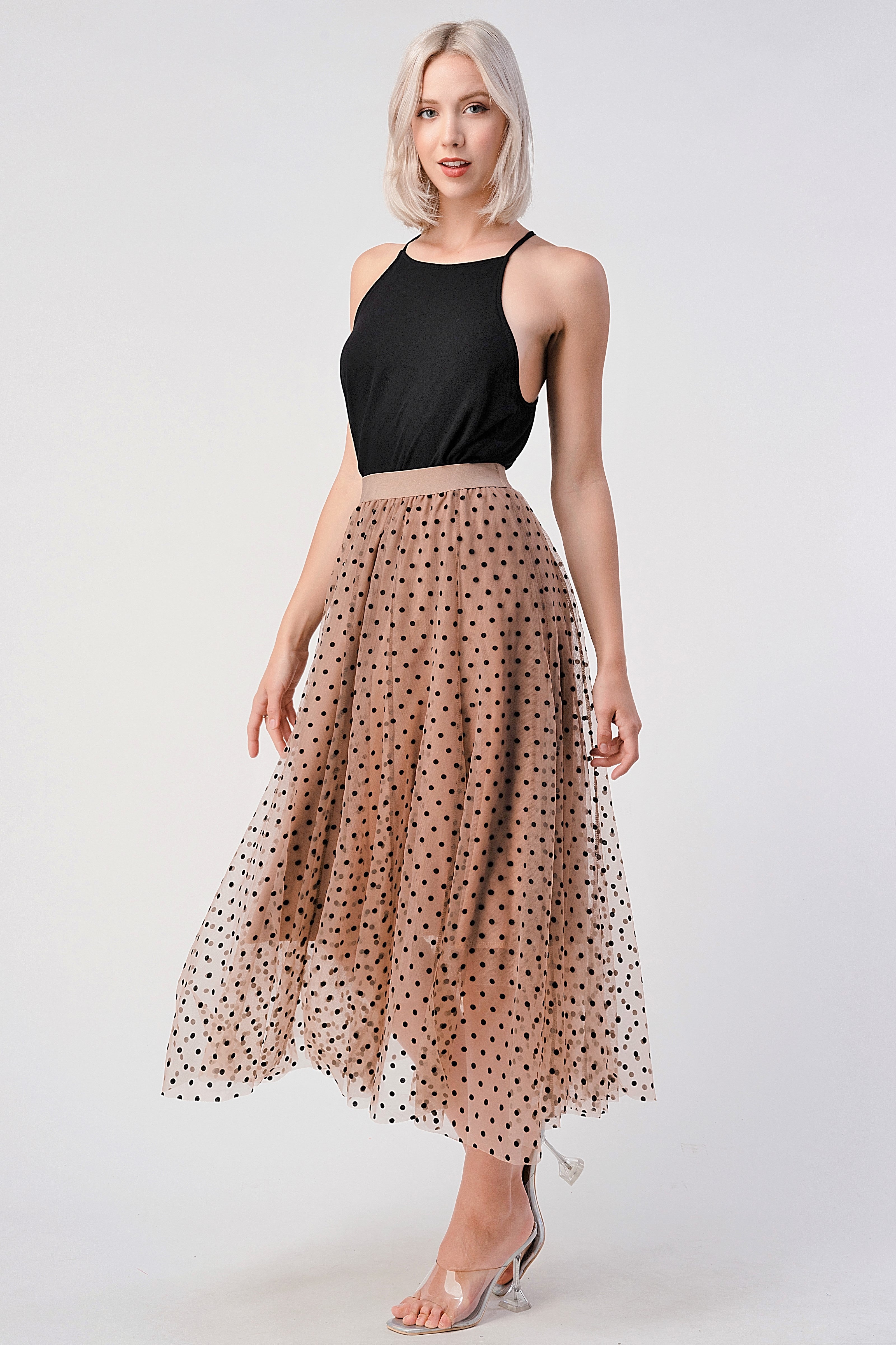 Dotted tulle shop midi skirt