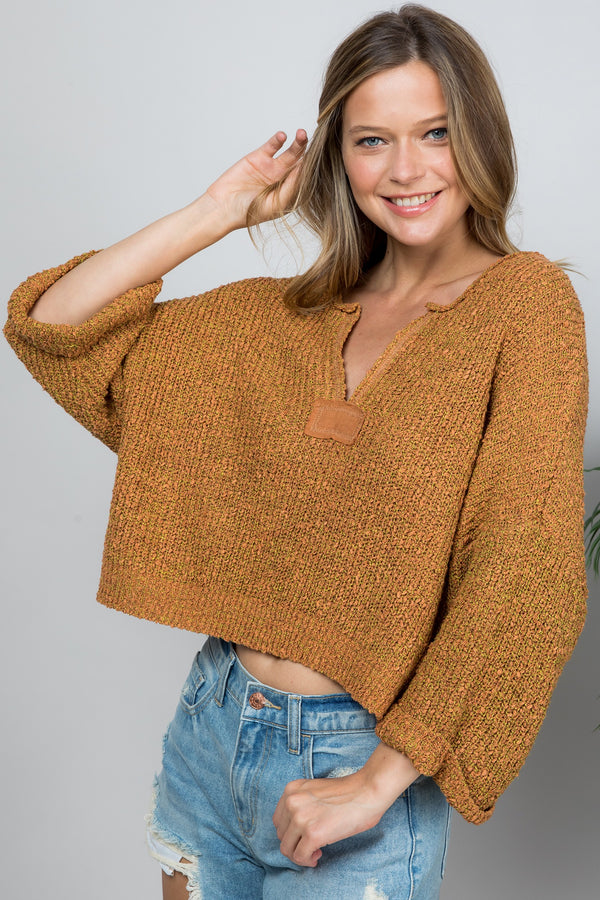 Sweater with Front Slit Patch