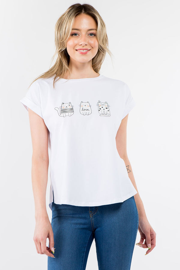 Three Cats Print T-Shirt