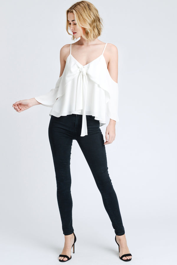 Front Tie Ruffle Off Shoulder Top