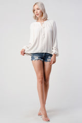 Linen Peasant Long Sleeve Blouse