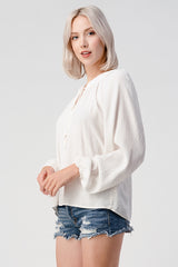 Linen Peasant Long Sleeve Blouse