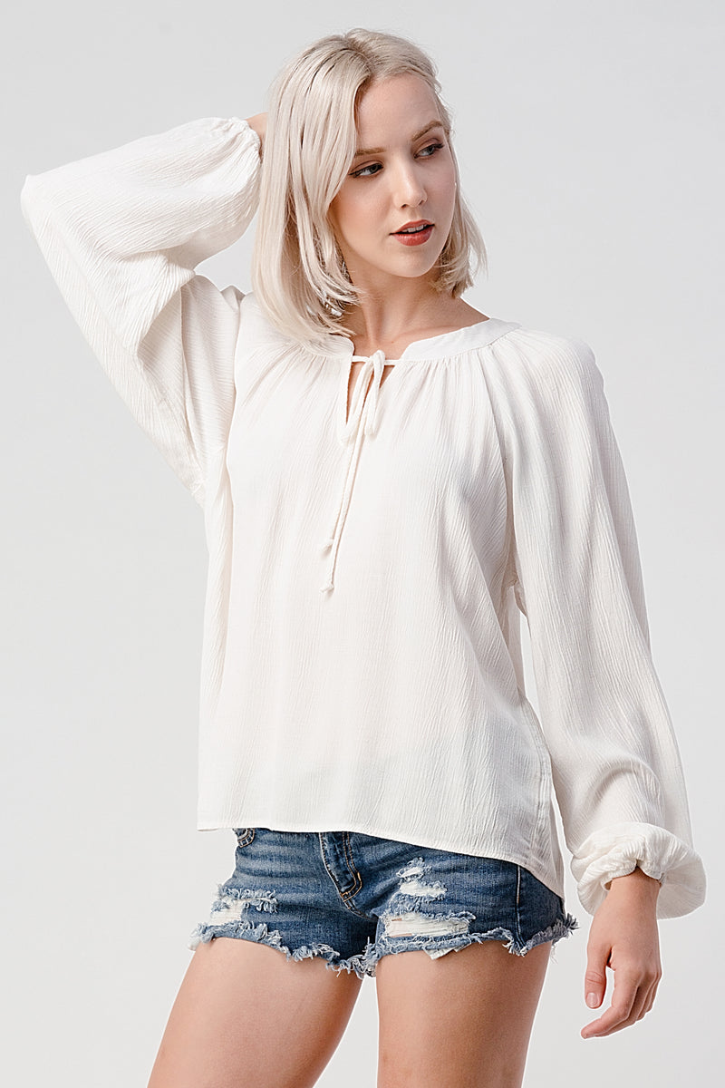 Linen Peasant Long Sleeve Blouse