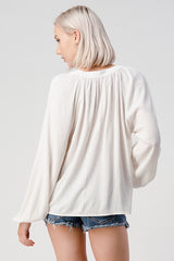 Linen Peasant Long Sleeve Blouse