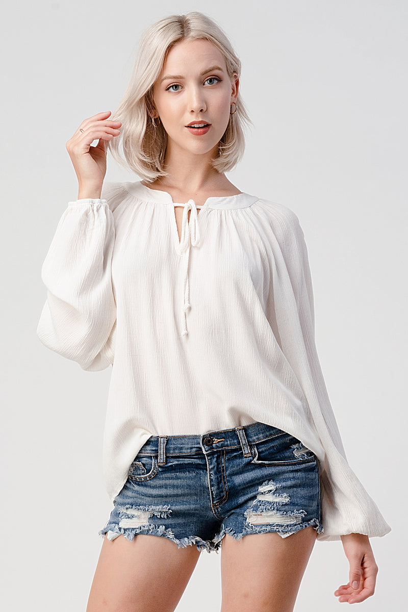 Linen Peasant Long Sleeve Blouse