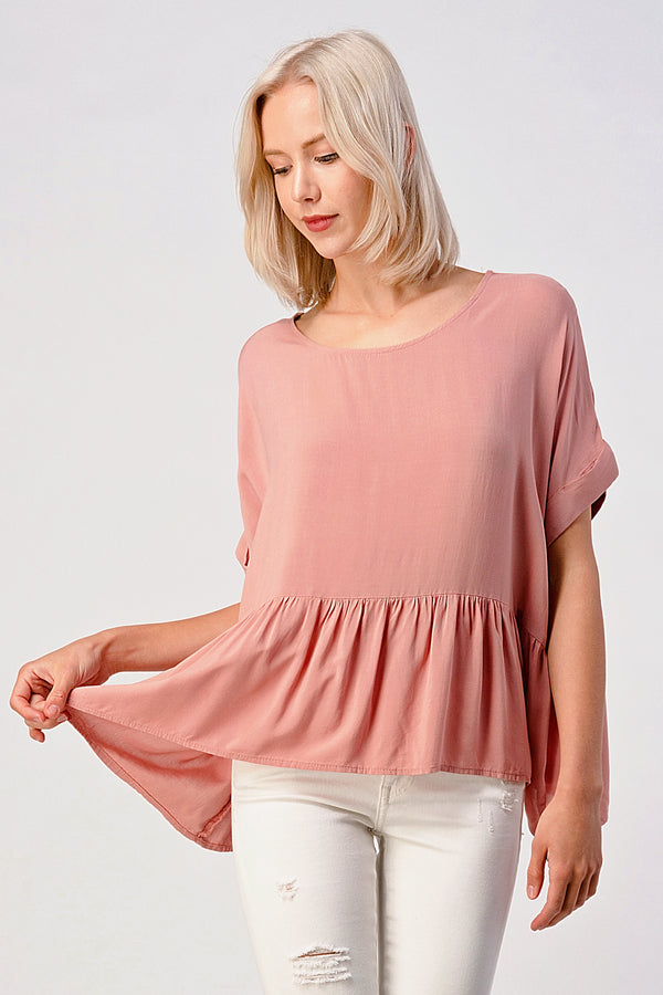 Oversized Dolman Top with Ruffle