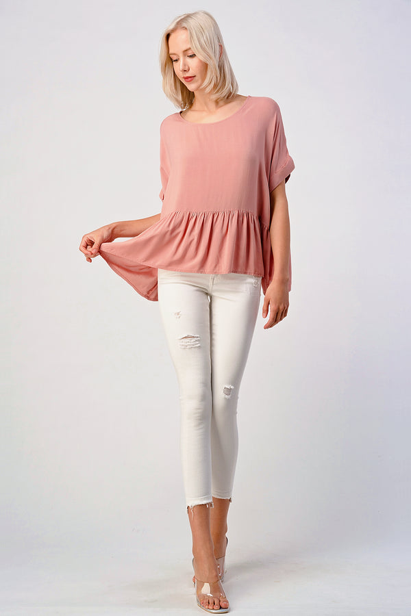 Oversized Dolman Top with Ruffle