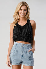 Polka Dot Printed Sleeveless Crop Top