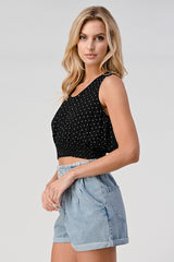 Polka Dot Printed Sleeveless Crop Top