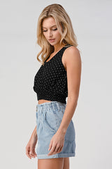 Polka Dot Printed Sleeveless Crop Top