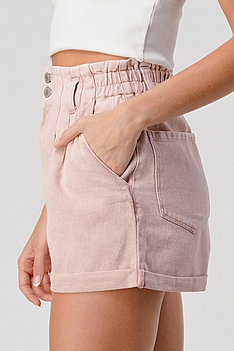 Washed High Waist Denim Shorts Mauve