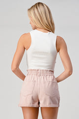 Washed High Waist Denim Shorts Mauve