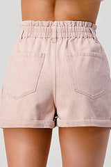 Washed High Waist Denim Shorts Mauve