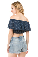 Dotted Ruffle Cropped Top