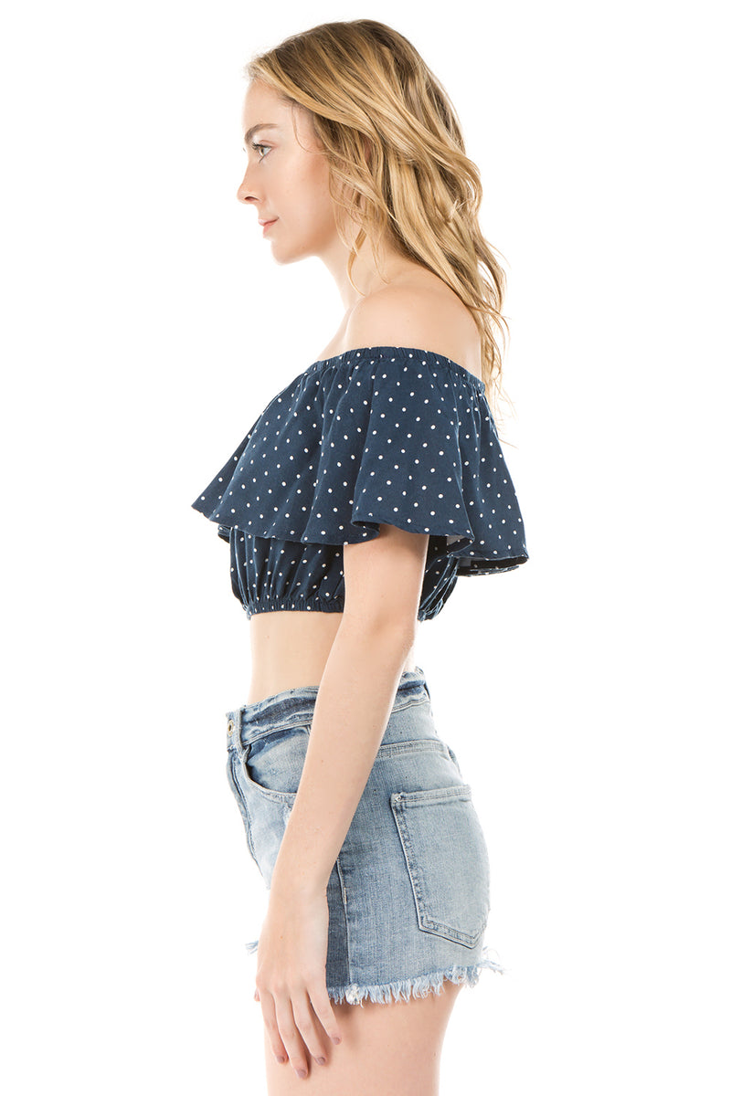 Dotted Ruffle Cropped Top