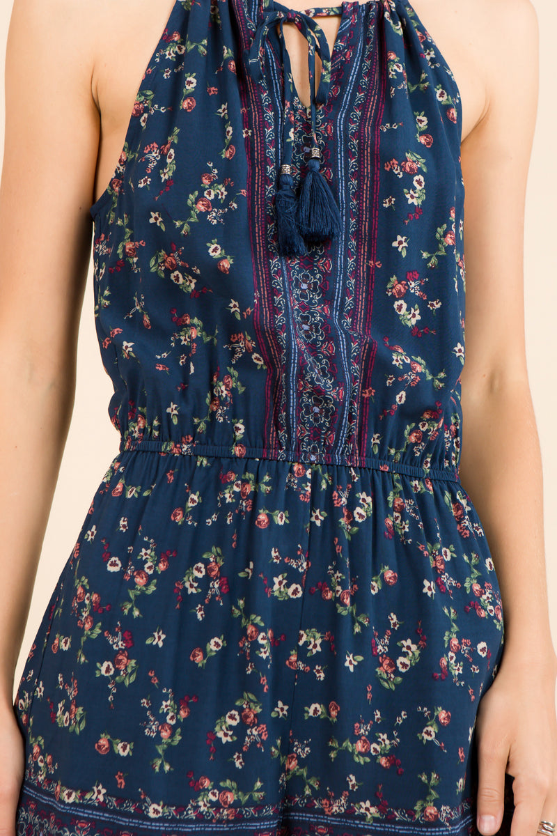 Navy Border Print Romper